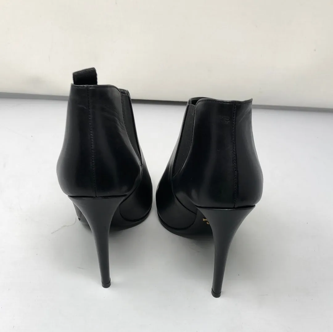 Prada Black Leather Pointed Toe Heeled Bootie