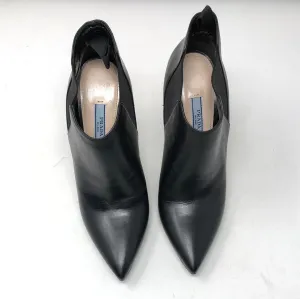 Prada Black Leather Pointed Toe Heeled Bootie