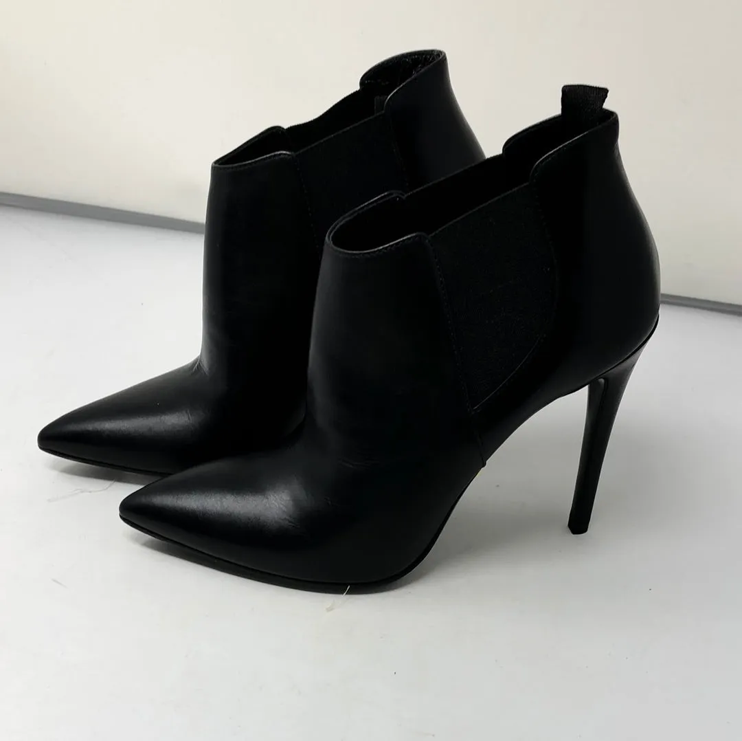 Prada Black Leather Pointed Toe Heeled Bootie