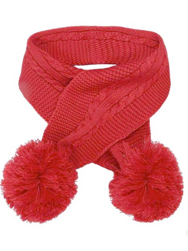 Red Cable Knit Pom Pom Scarf - 3-24 Months