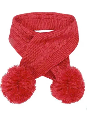 Red Cable Knit Pom Pom Scarf - 3-24 Months