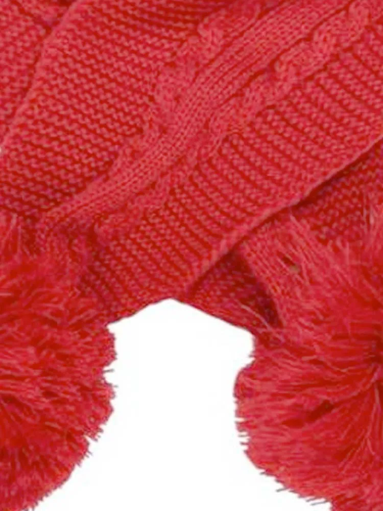 Red Cable Knit Pom Pom Scarf - 3-24 Months