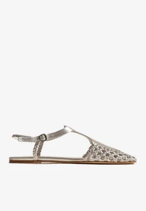 Reixa Metallic Woven T-bar Sandals