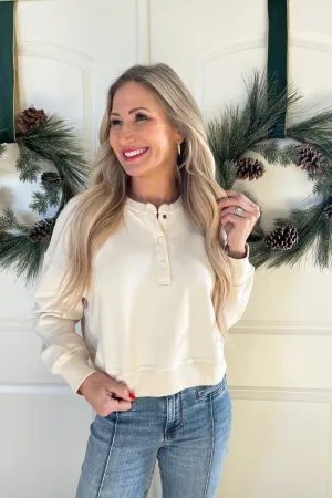 Relaxed Crop Henley Pullover