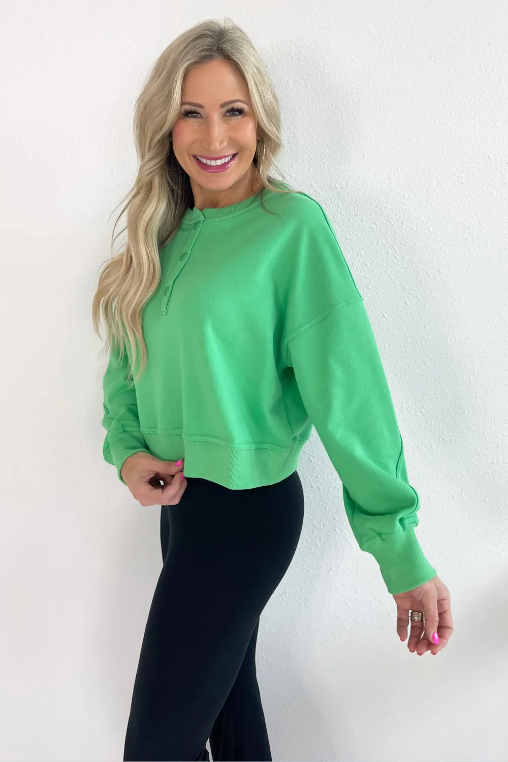 Relaxed Crop Henley Pullover
