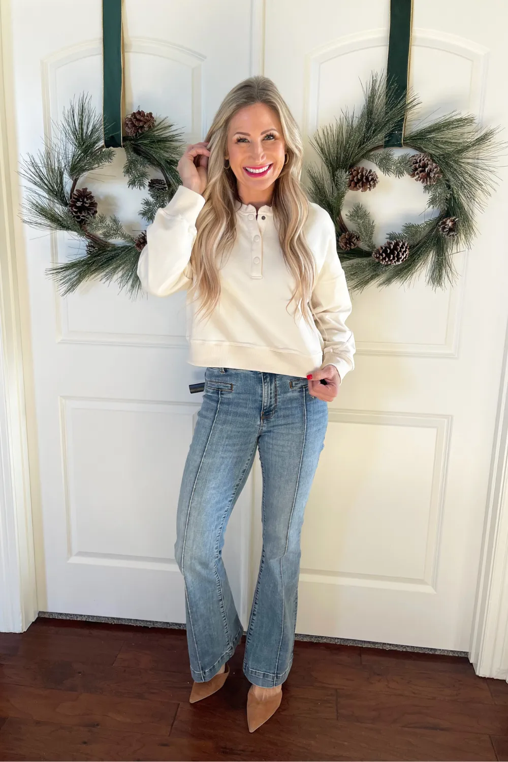 Relaxed Crop Henley Pullover