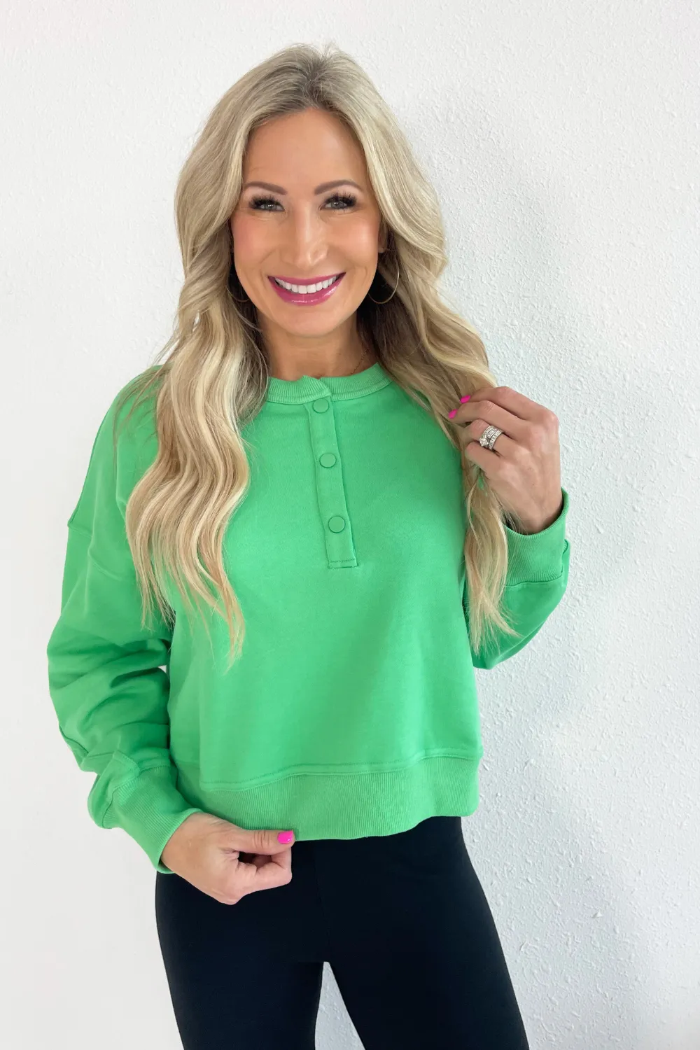Relaxed Crop Henley Pullover