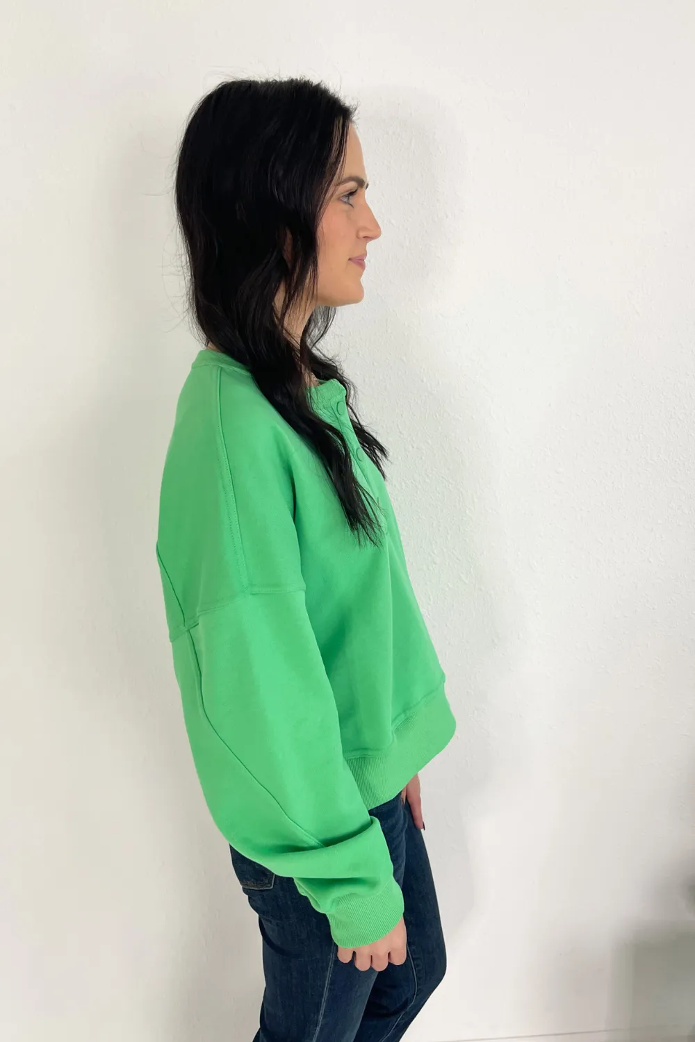 Relaxed Crop Henley Pullover