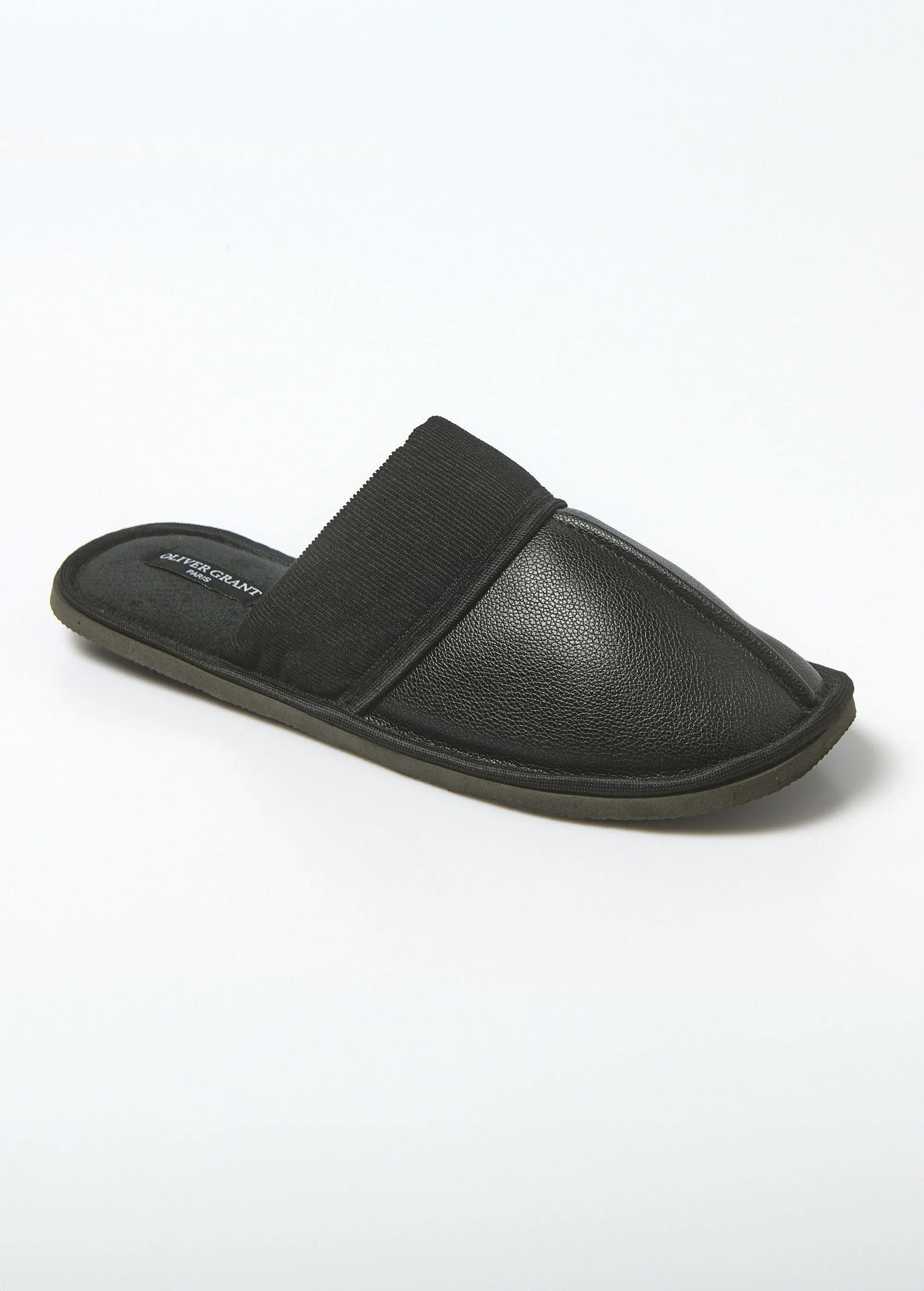 Ribbed and faux leather slippers