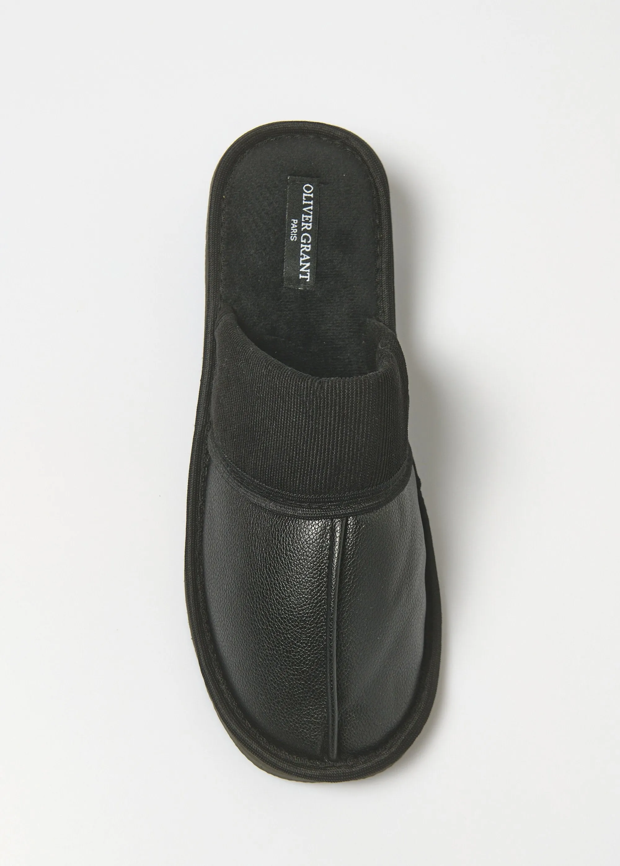 Ribbed and faux leather slippers