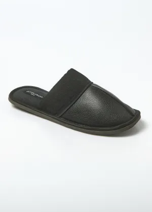 Ribbed and faux leather slippers