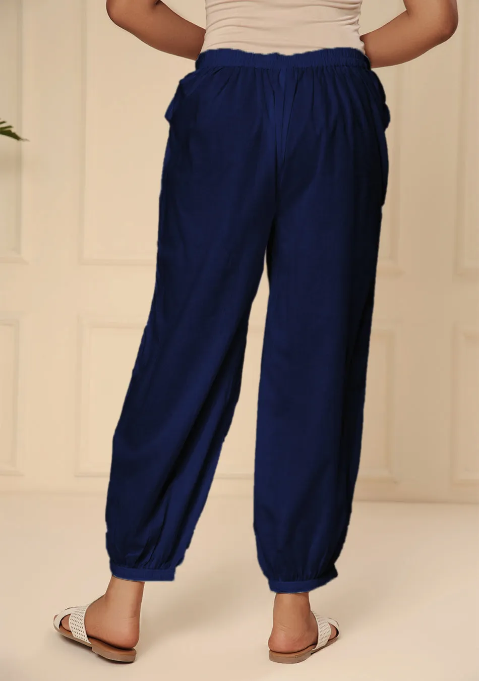 ROYAL BLUE EMBROIDERED LACE CUFF PANT