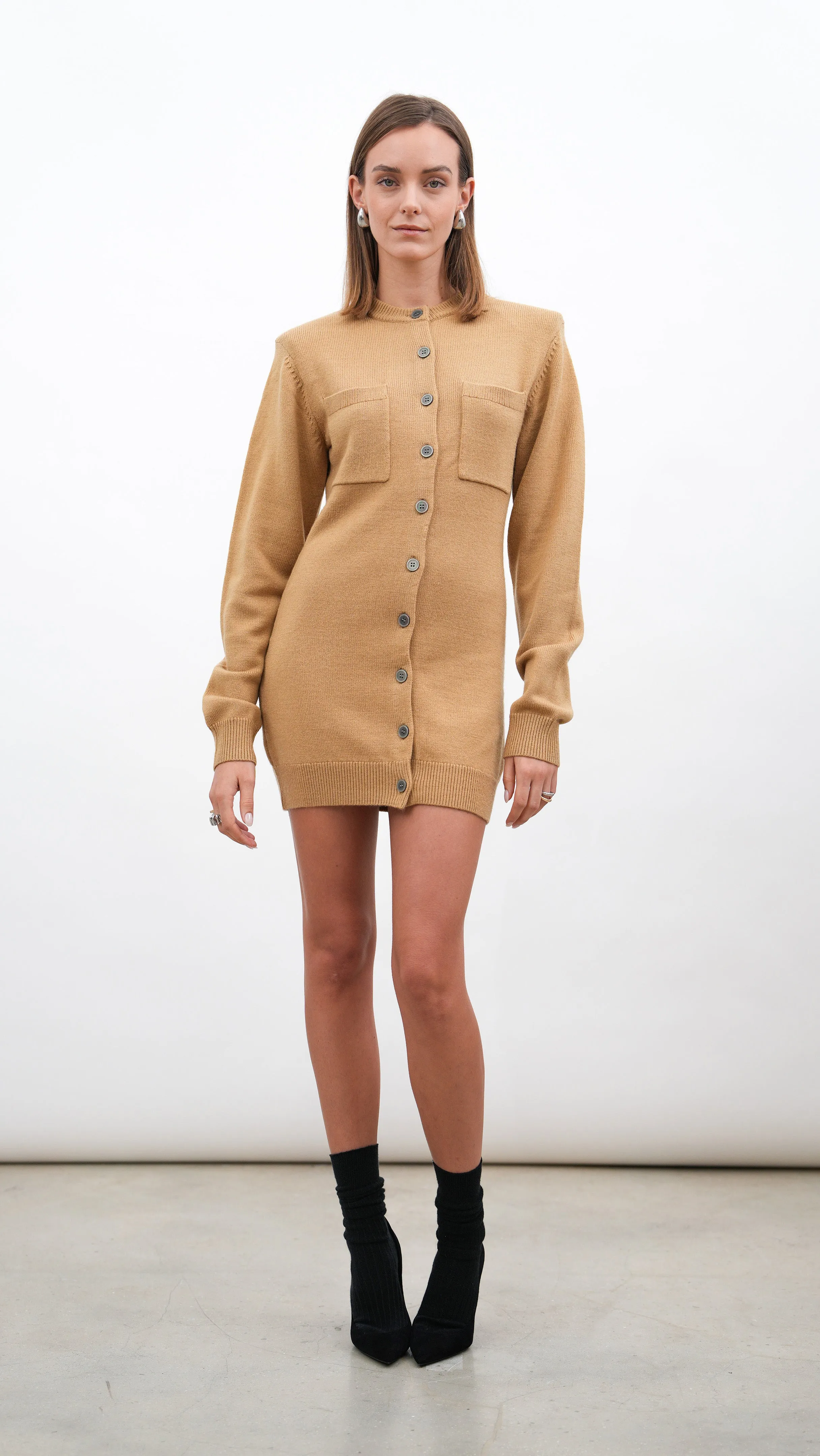 SADIE CARDIGAN DRESS - CAMEL