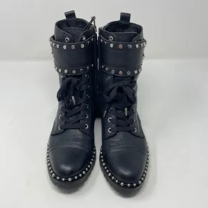 Sam Edelman Black Zip Silver Studded Lace Up Booties 'Jennifer'
