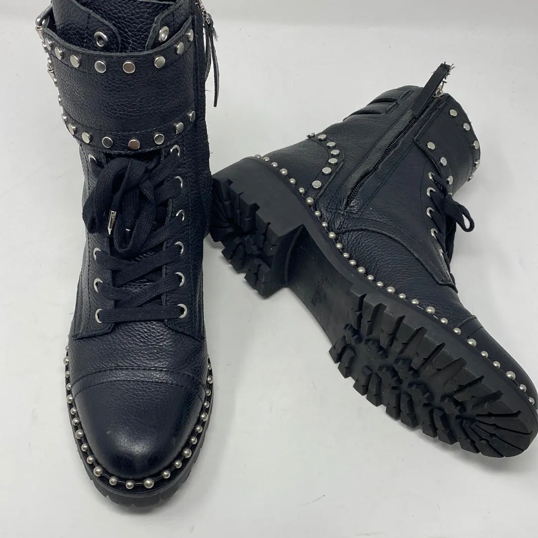 Sam Edelman Black Zip Silver Studded Lace Up Booties 'Jennifer'