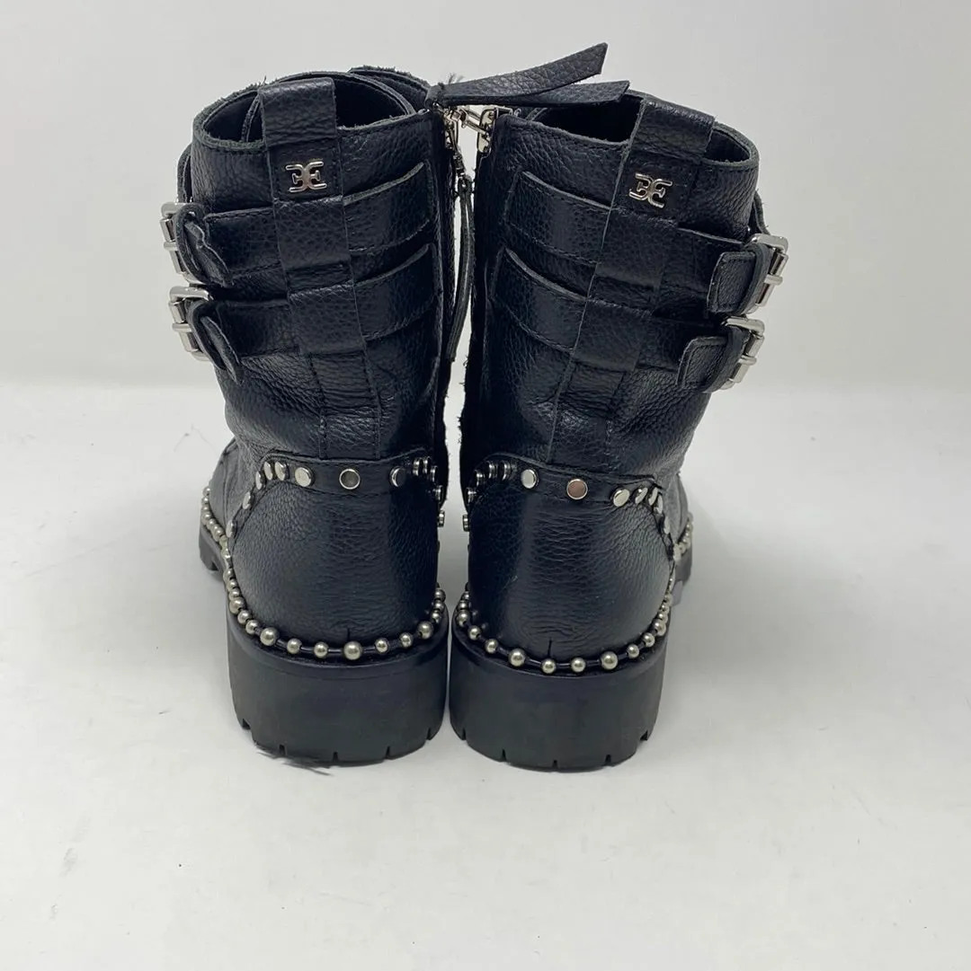 Sam Edelman Black Zip Silver Studded Lace Up Booties 'Jennifer'