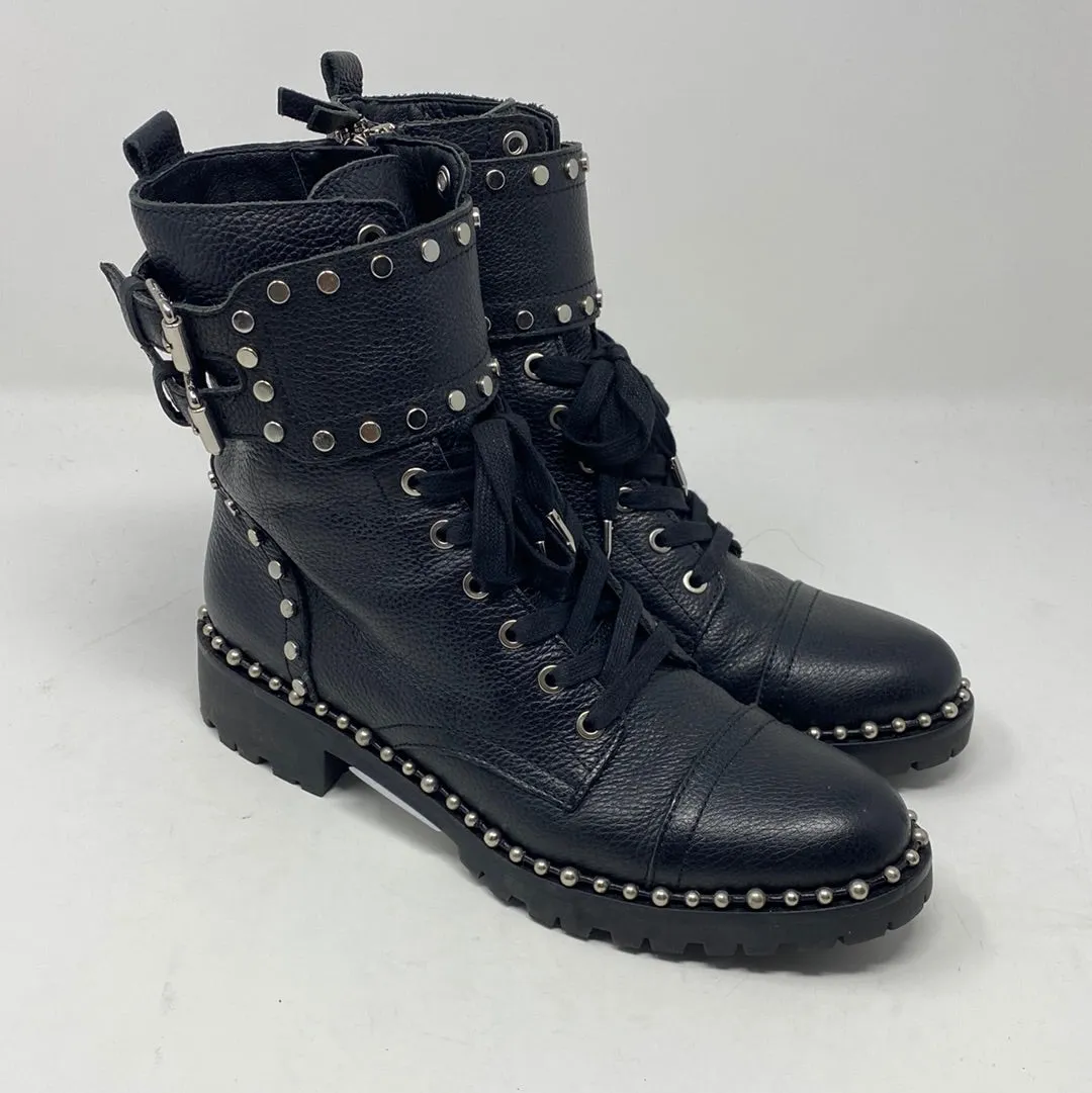 Sam Edelman Black Zip Silver Studded Lace Up Booties 'Jennifer'