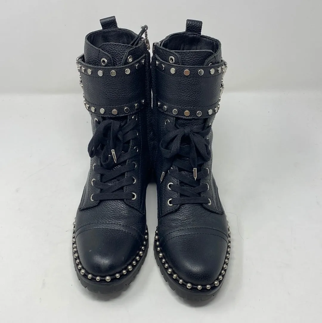Sam Edelman Black Zip Silver Studded Lace Up Booties 'Jennifer'