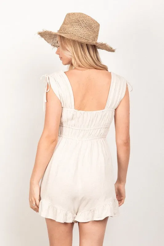 Sleeveless Ruffle Cute Solid Woven Romper