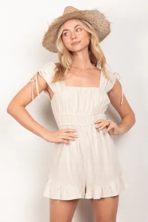 Sleeveless Ruffle Cute Solid Woven Romper