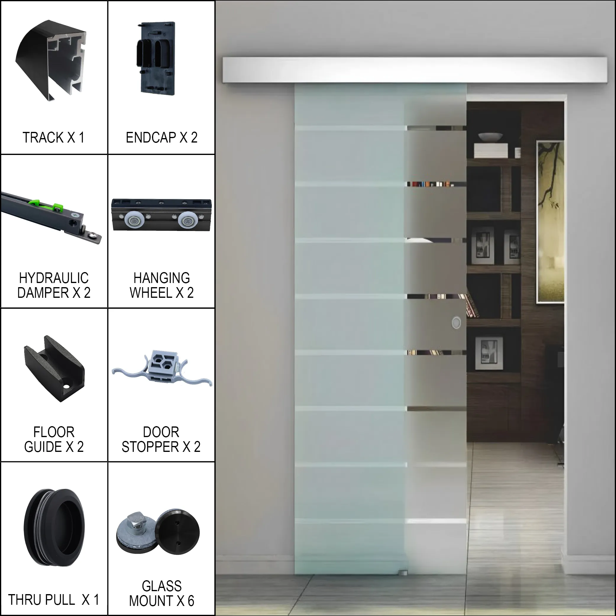 Soft-Closing Sliding Door System - Effortless Series - Glass Mount (BN, MBL)