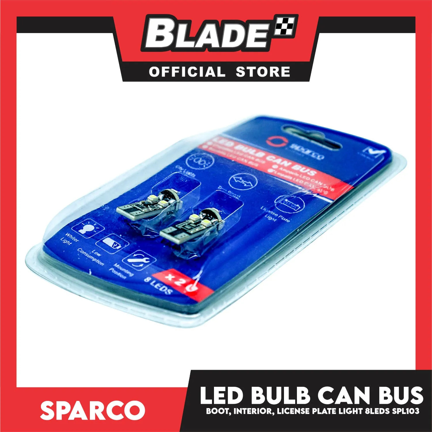 Sparco Led Bulb Can Bus SPL103 8 LEDS Used for City Lights, Turn Signal & License Plate Light