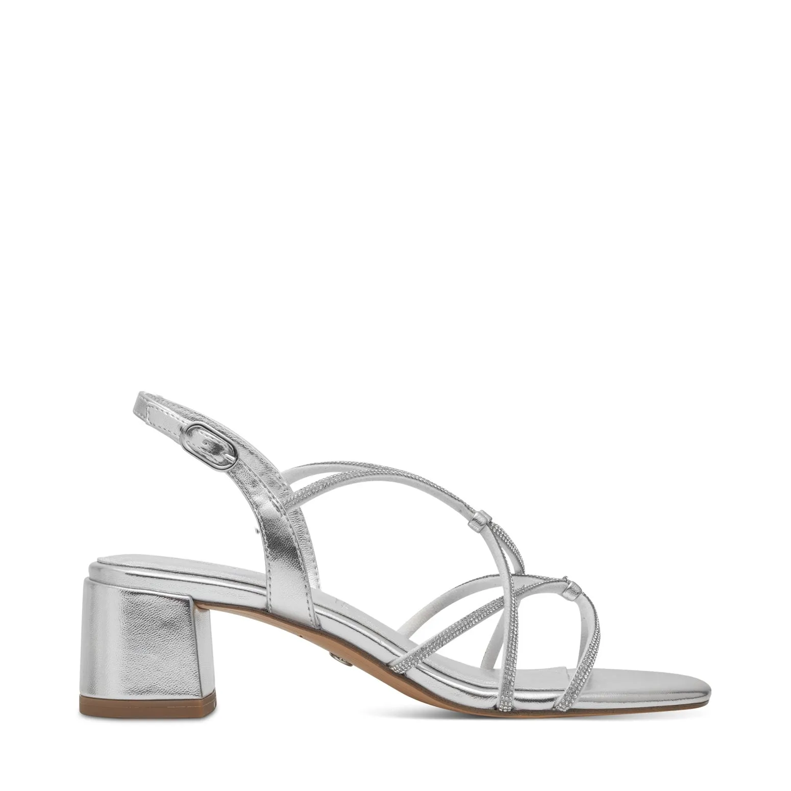 Tamaris Strappy Low Sandal with Diamante Trim Silver