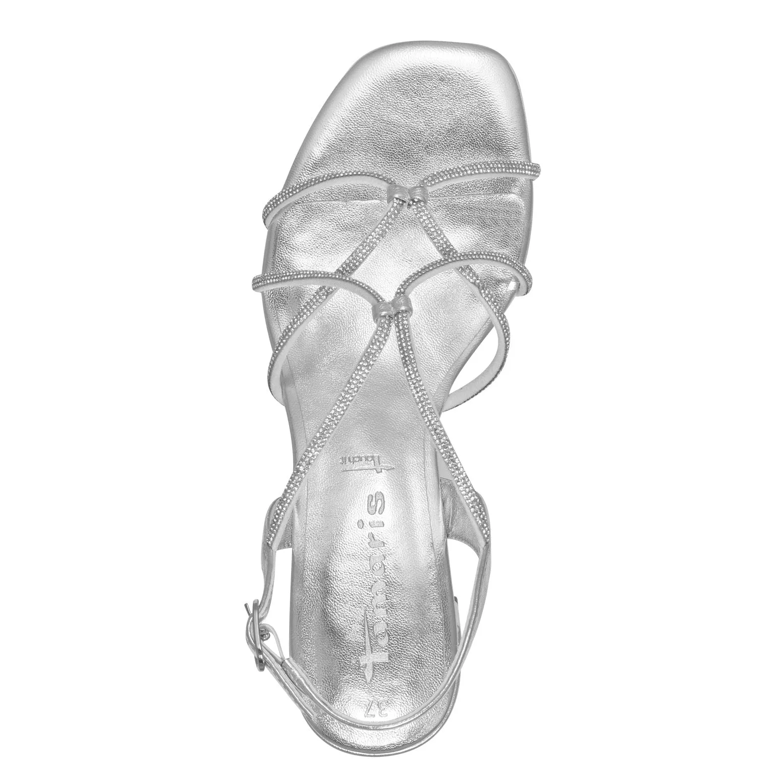 Tamaris Strappy Low Sandal with Diamante Trim Silver