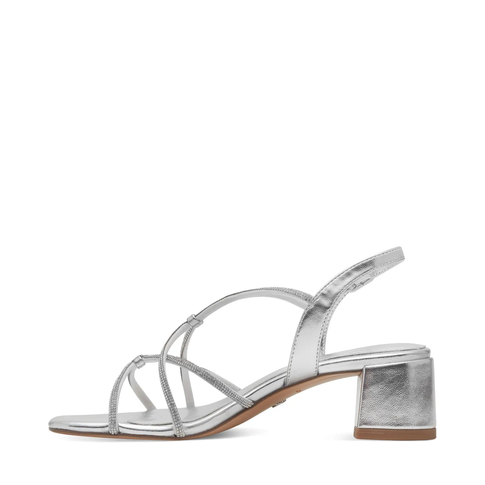 Tamaris Strappy Low Sandal with Diamante Trim Silver