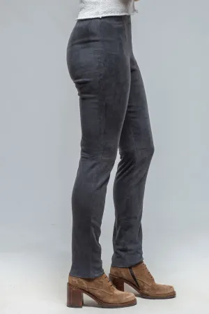 Tania Stretch Suede Pant in Steel Blue