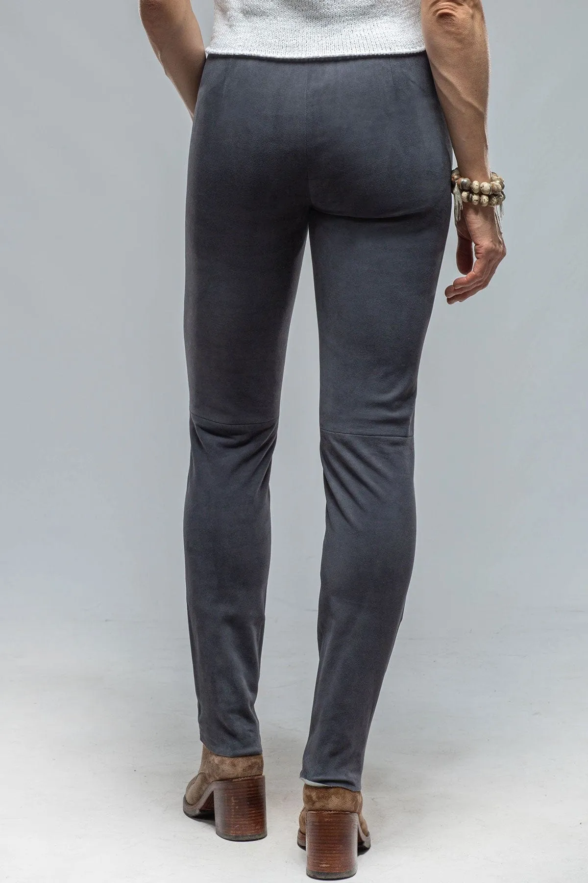 Tania Stretch Suede Pant in Steel Blue