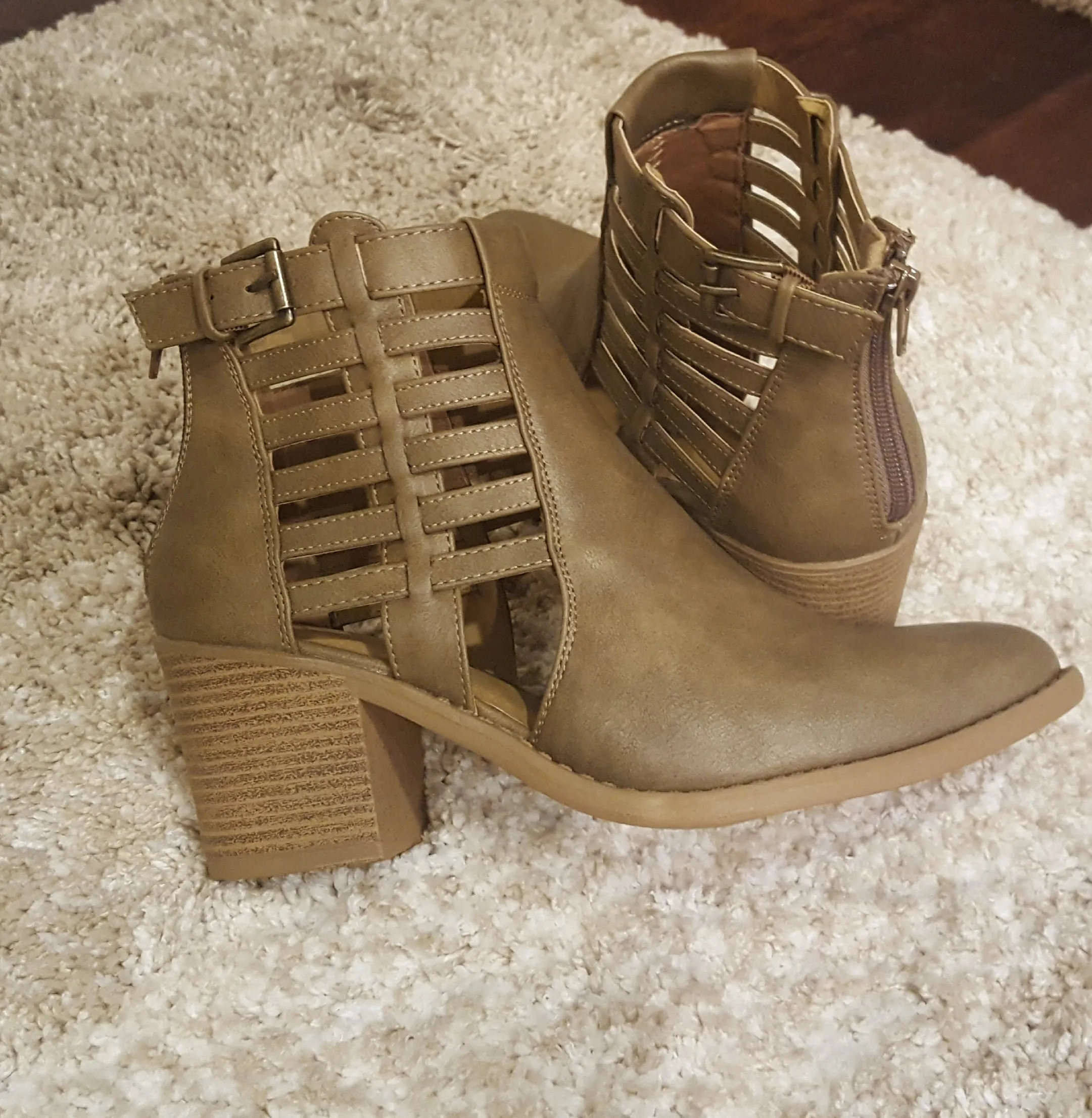 Taupe Midi Cutout Booties