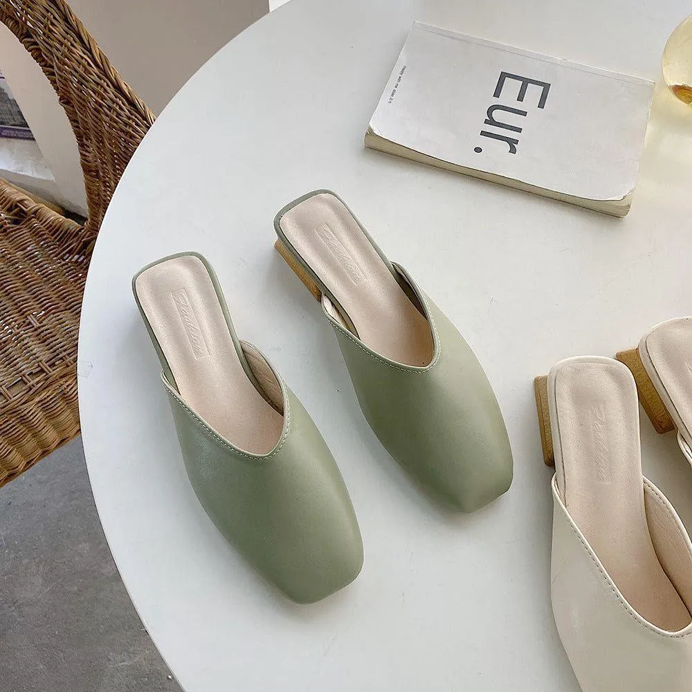Tavi Square Toe Wooden Heel Slippers