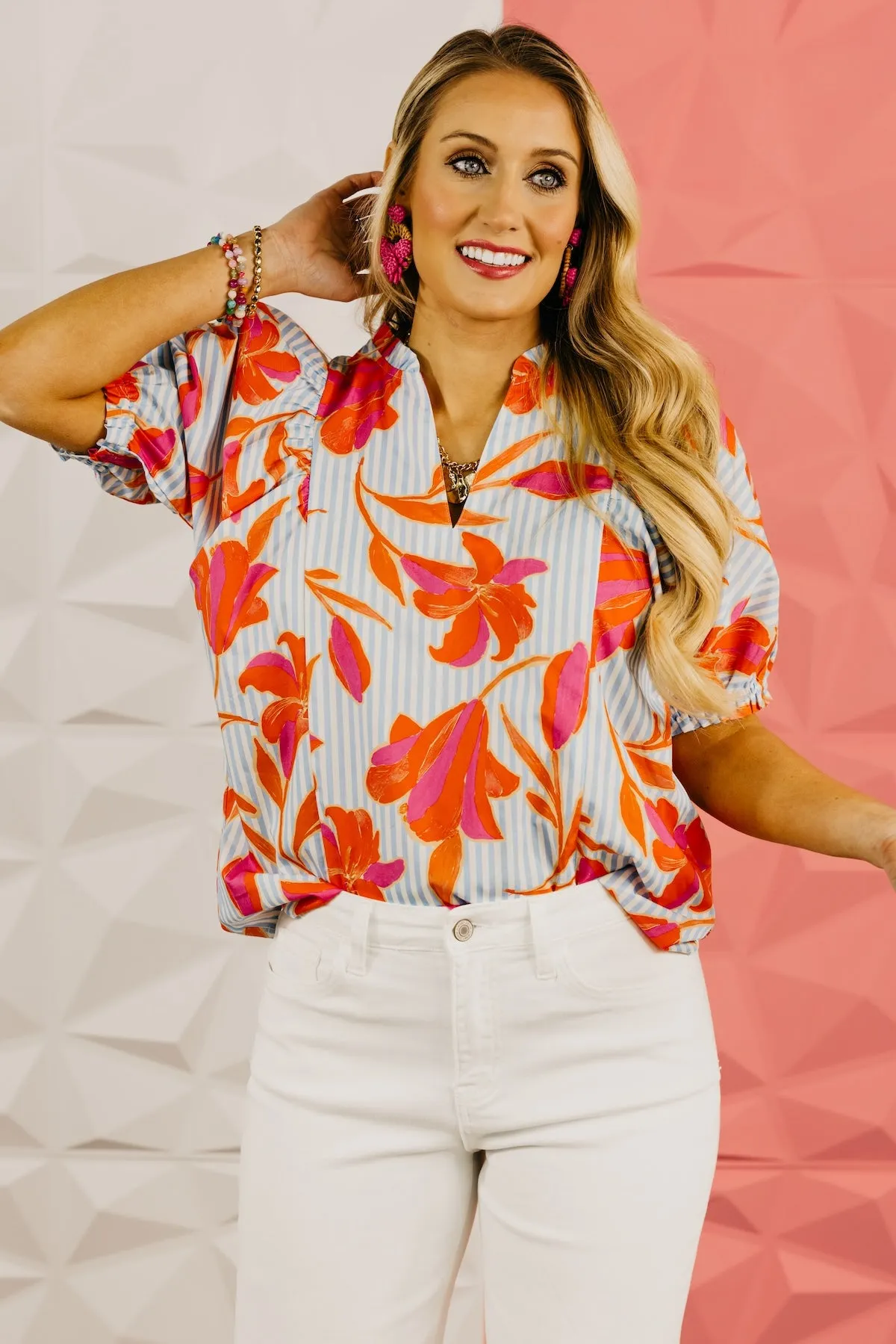 The Beau Floral Striped Woven Top