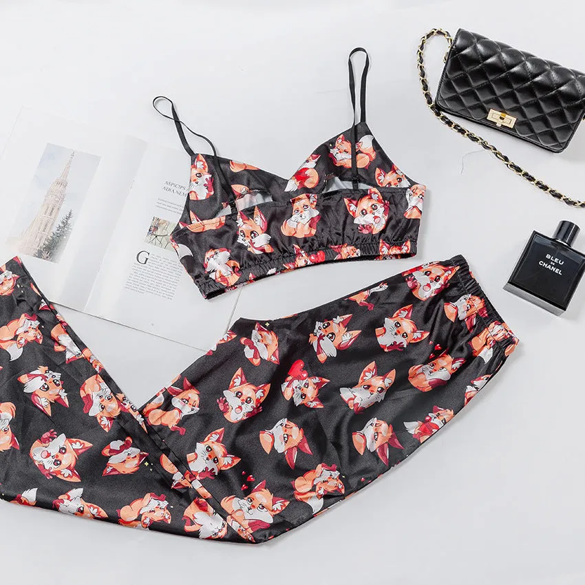 Trendy Printed Suspender Pajamas Suit