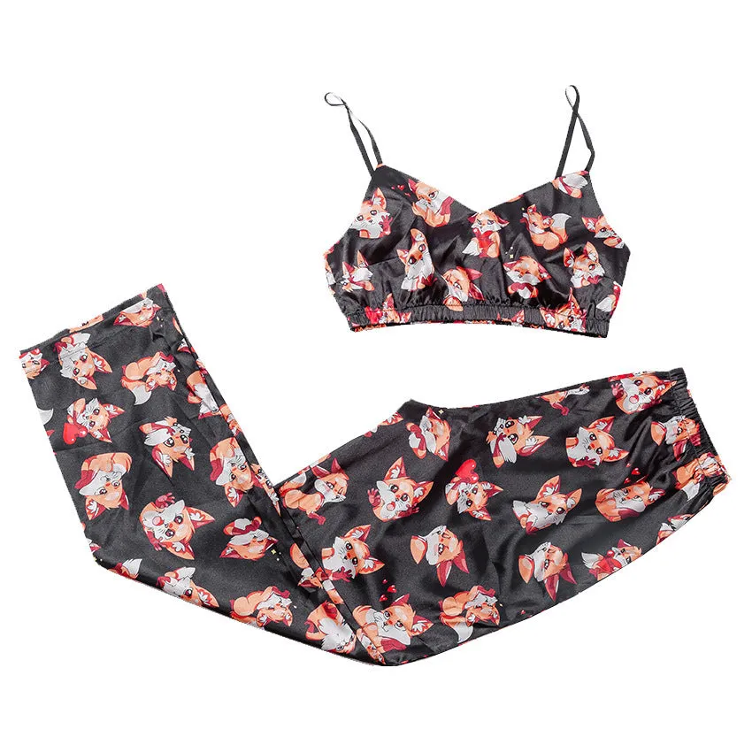 Trendy Printed Suspender Pajamas Suit