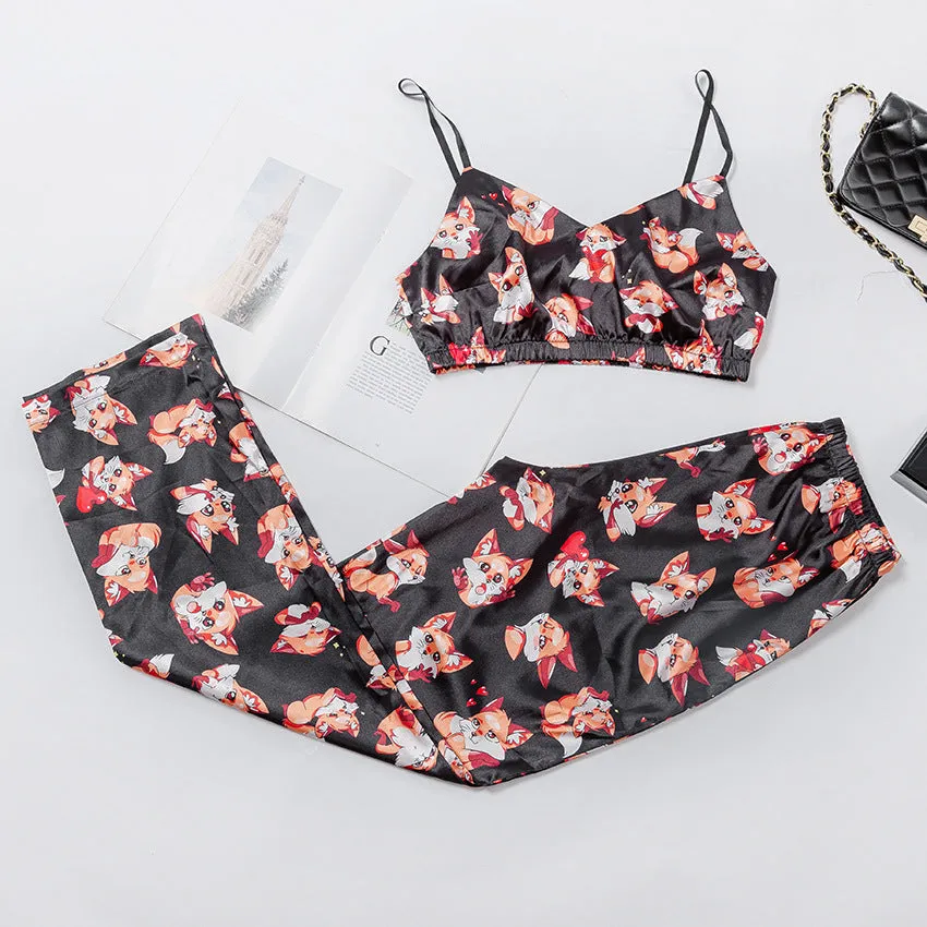 Trendy Printed Suspender Pajamas Suit