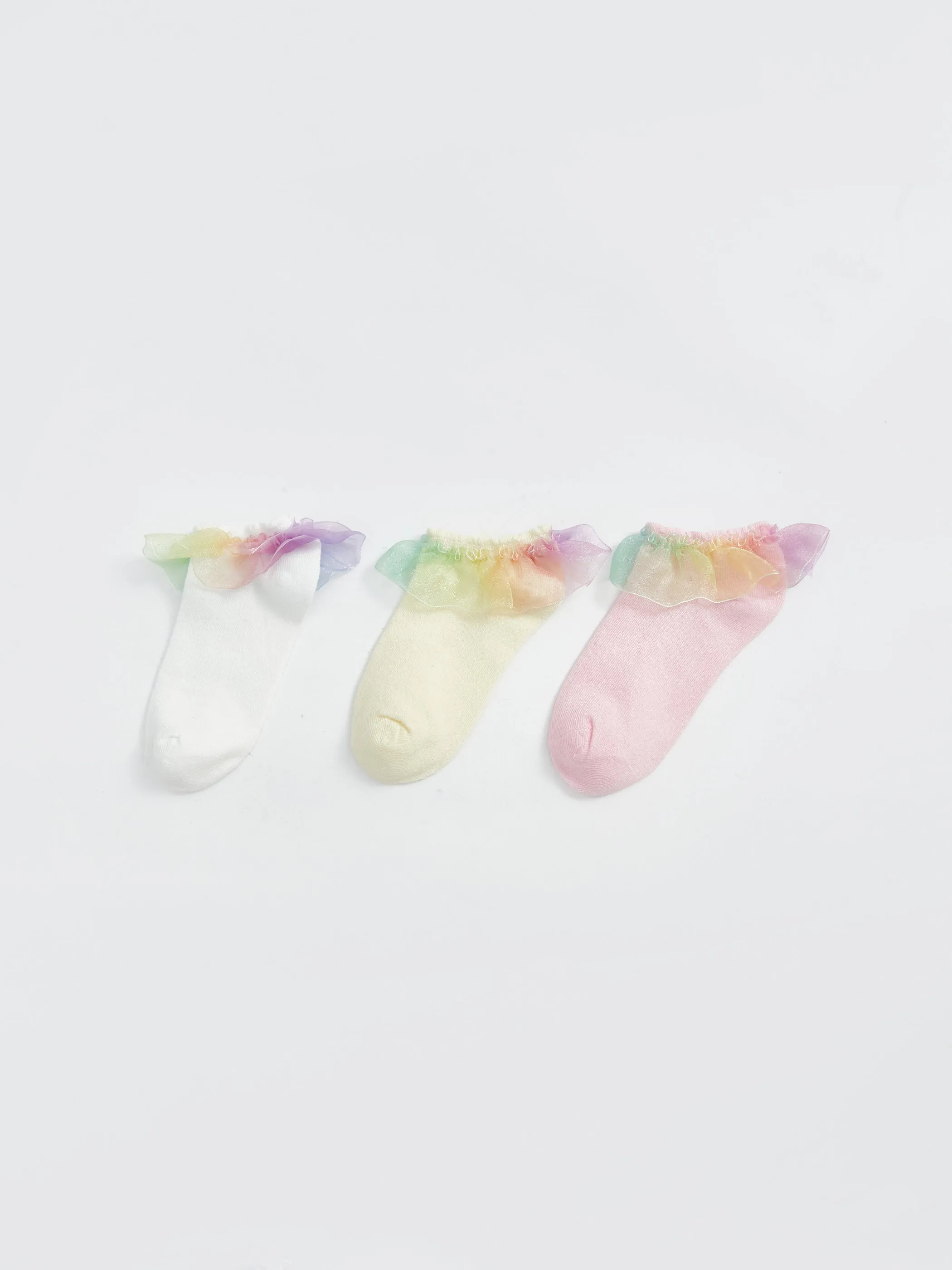 Tulle Detailed Girls Booties Socks 3-Pack