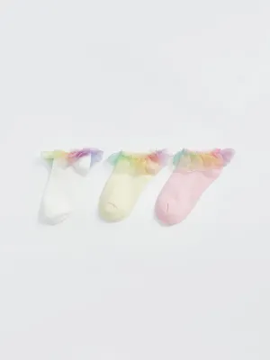 Tulle Detailed Girls Booties Socks 3-Pack