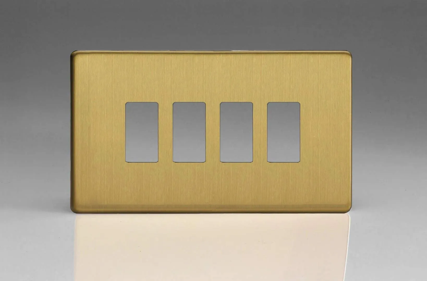 Varilight XDBPGY4S Screwless Brushed Brass 4 Gang PowerGrid Plate (Twin Plate)