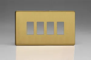 Varilight XDBPGY4S Screwless Brushed Brass 4 Gang PowerGrid Plate (Twin Plate)