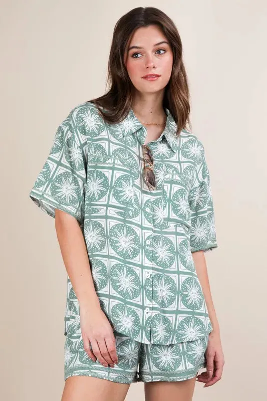 VERY J Tropical Printed Shirt Top and Shorts Set