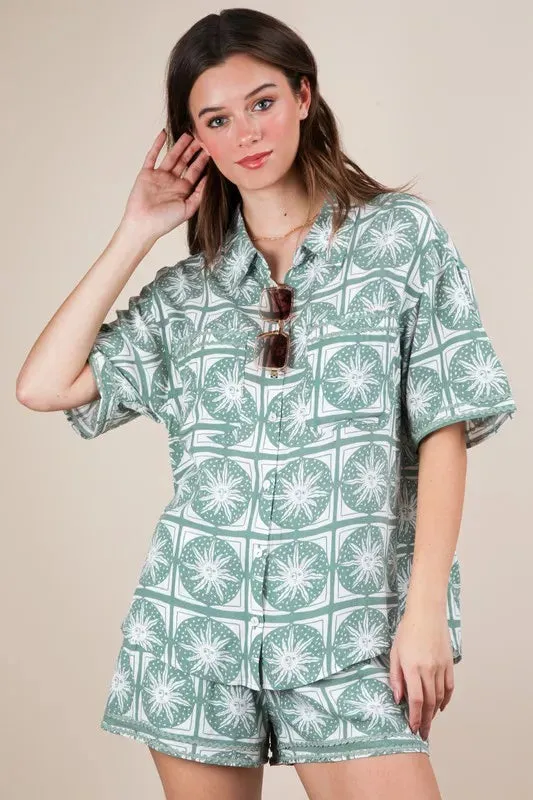VERY J Tropical Printed Shirt Top and Shorts Set