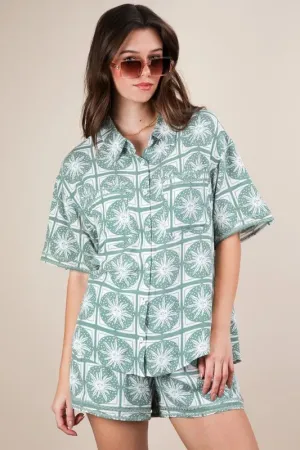 VERY J Tropical Printed Shirt Top and Shorts Set
