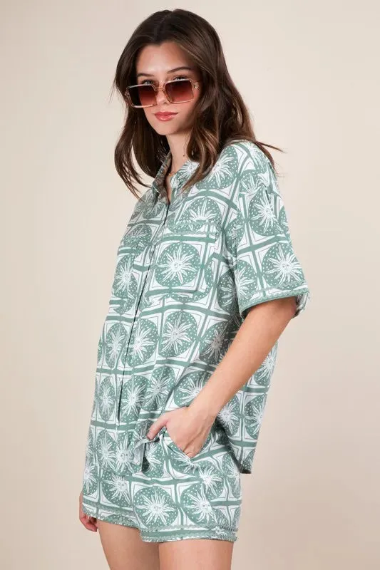 VERY J Tropical Printed Shirt Top and Shorts Set