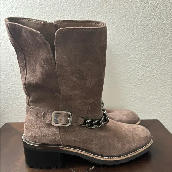 Vince Camuto Keshilla Moto Boot Women’s‎ Brown Sable Suede Leather Ankle Boots