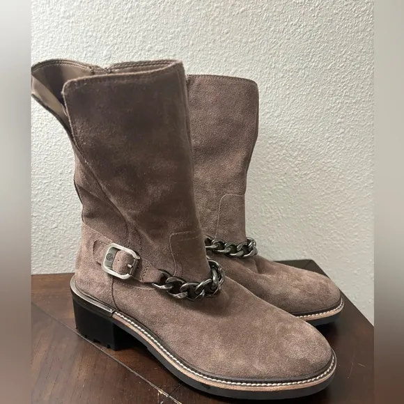 Vince Camuto Keshilla Moto Boot Women’s‎ Brown Sable Suede Leather Ankle Boots