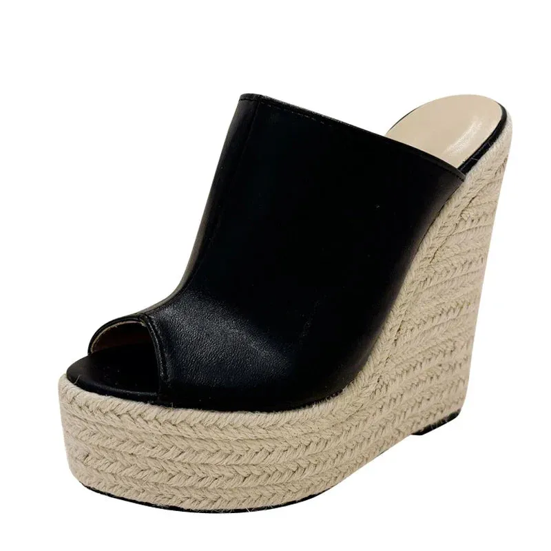 VougeVamp Women’s Straw Rope Weave Platform Slippers – Handmade Summer Sandals with Super High Wedge Heels