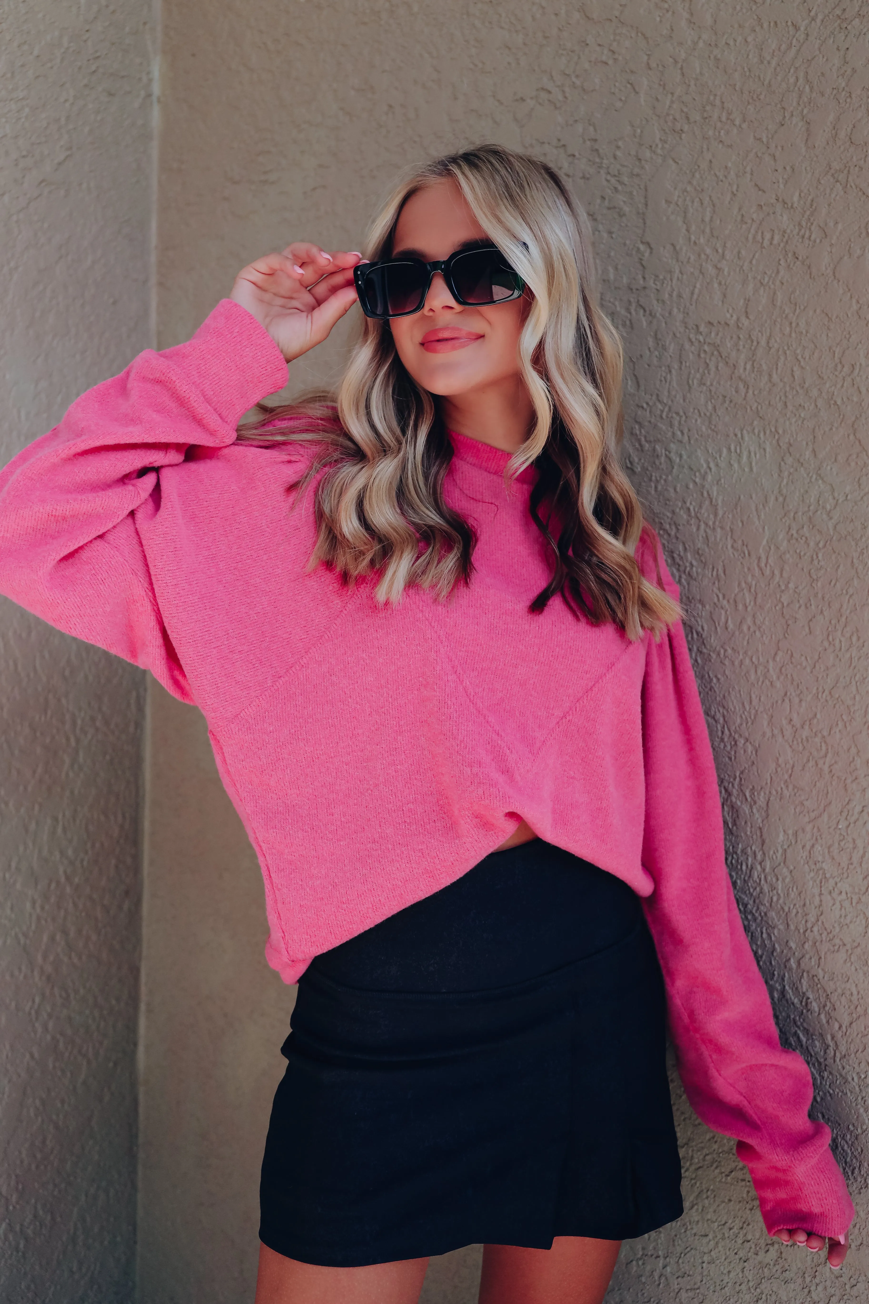 Wild Rose Puff Sleeve Sweater - Pink