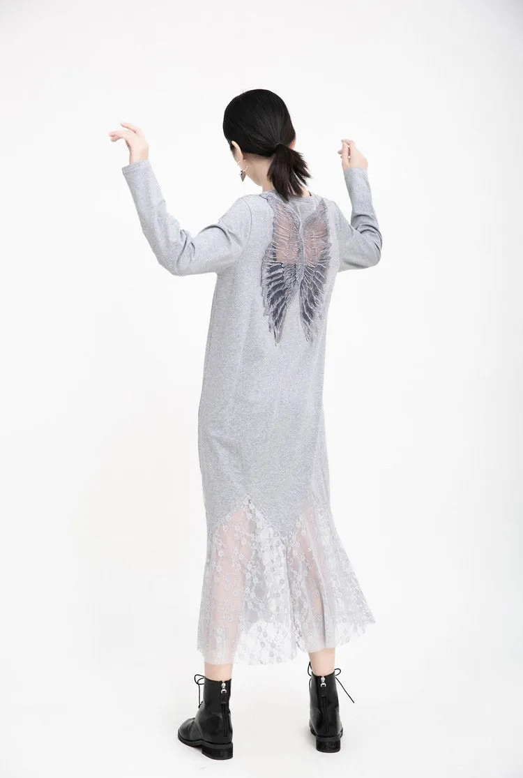 Women Angel Wings Lace Long Dresses